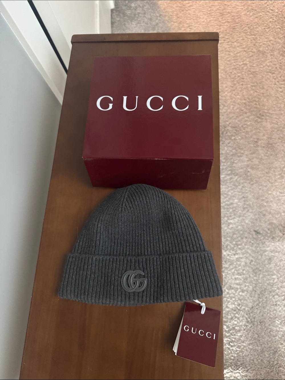 Gucci Gray Ribbed Wool Beanie with GG Logo